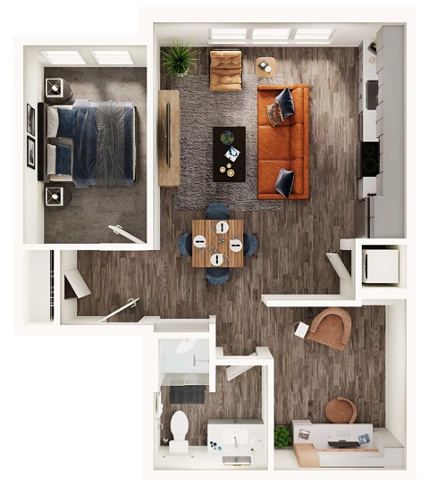 Floor plan for studio, 1 bath, 672 sqft